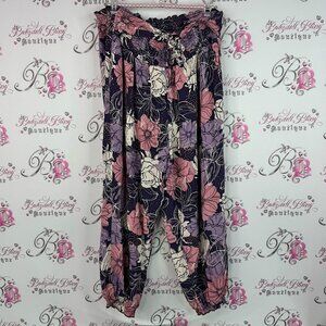 Famulily pants hippie floral lace up detail Floral Women's hippie Pink Purple